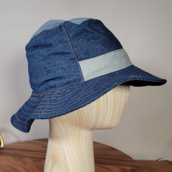 Hello Tree Denim Patchwork Bucket Hat Cotton Women's OS Adjustable 90s Y2K Style - Picture 4 of 14